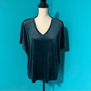 LOFT XL Deep Teal Short Sleeve V-Neck Velour Velvet Top
